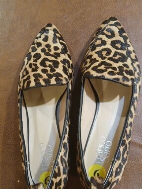 Franco Sarto Leopard-Print Pointed Toe Flats in Tan and Black